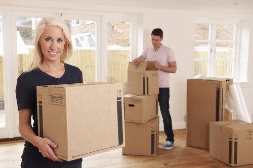 Packed boxes and furniture ready for house removal in St Johns Wood