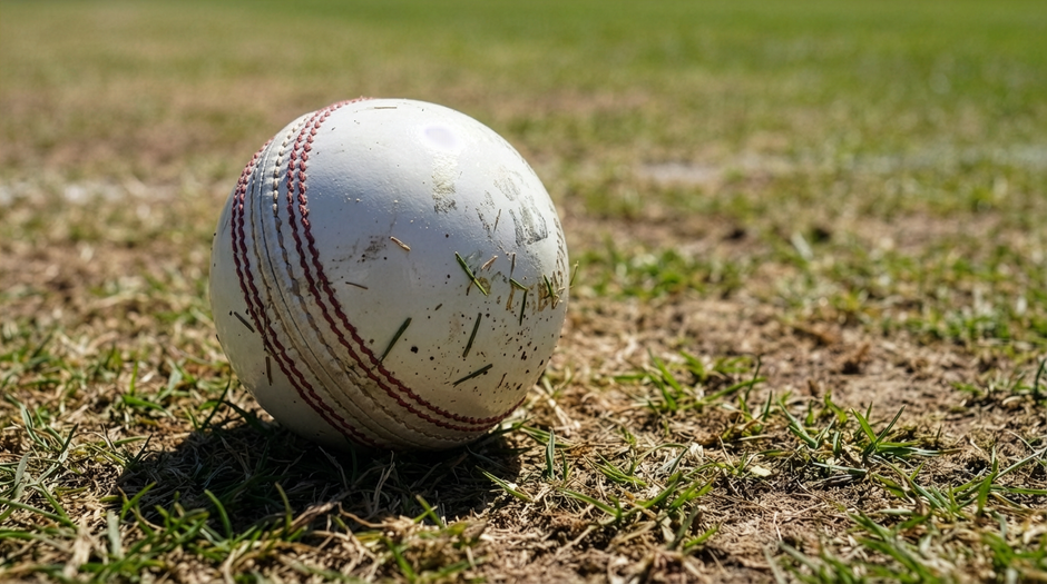 Four cricket balls are arranged on a well-maintained grassy field, with the balls positioned in a row near the camera. The first cricket ball on the left is red with white decorative stitching, the second is white and slightly worn, the third is darker red with visible scuff marks, and the fourth is pink with darker pink stripes. The grass is lush, green, and evenly cut, indicating a maintained playing surface. The background shows the field extending into the distance with bright natural lighting highlighting the texture of the grass and the polished surfaces of the cricket balls. This image reflects a sports setting, focusing on equipment used in cricket, which could be relevant for articles related to sports equipment, cricket matches, or sports ground maintenance, connected subtly with the concept of sporting events or match day access at the Lords Cricket Ground as referenced in the page title.